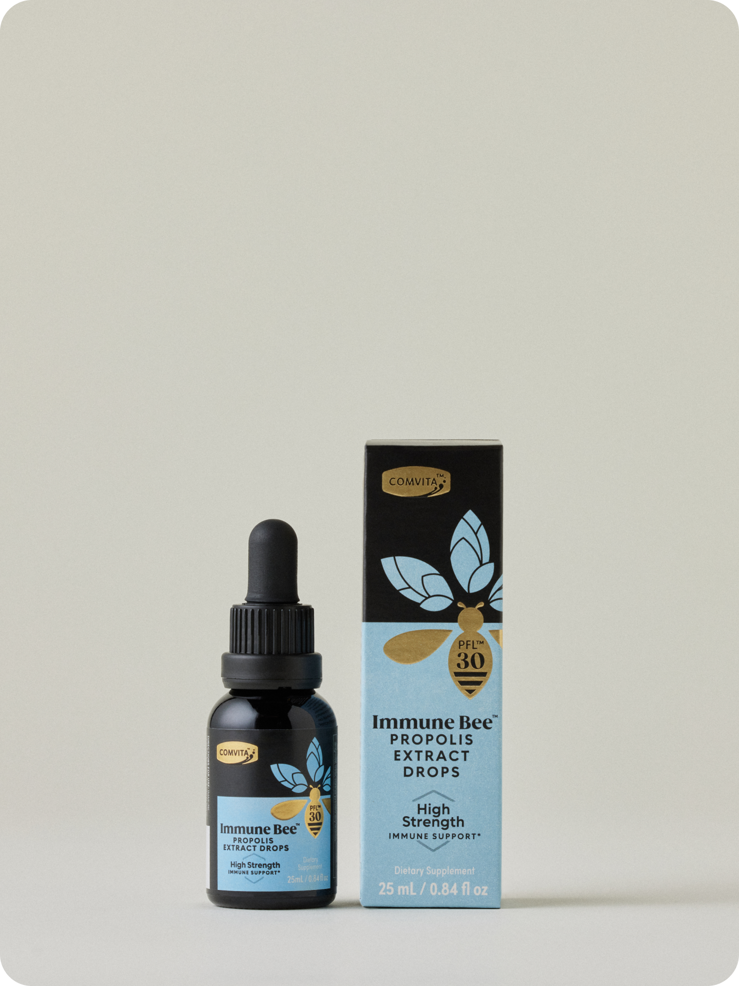 immune bee propolis extract drops next to box