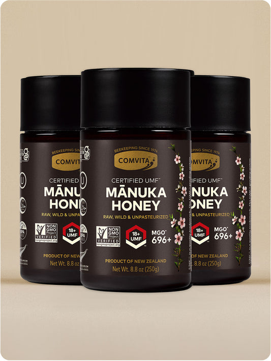 three umf 18 manuka honey jars