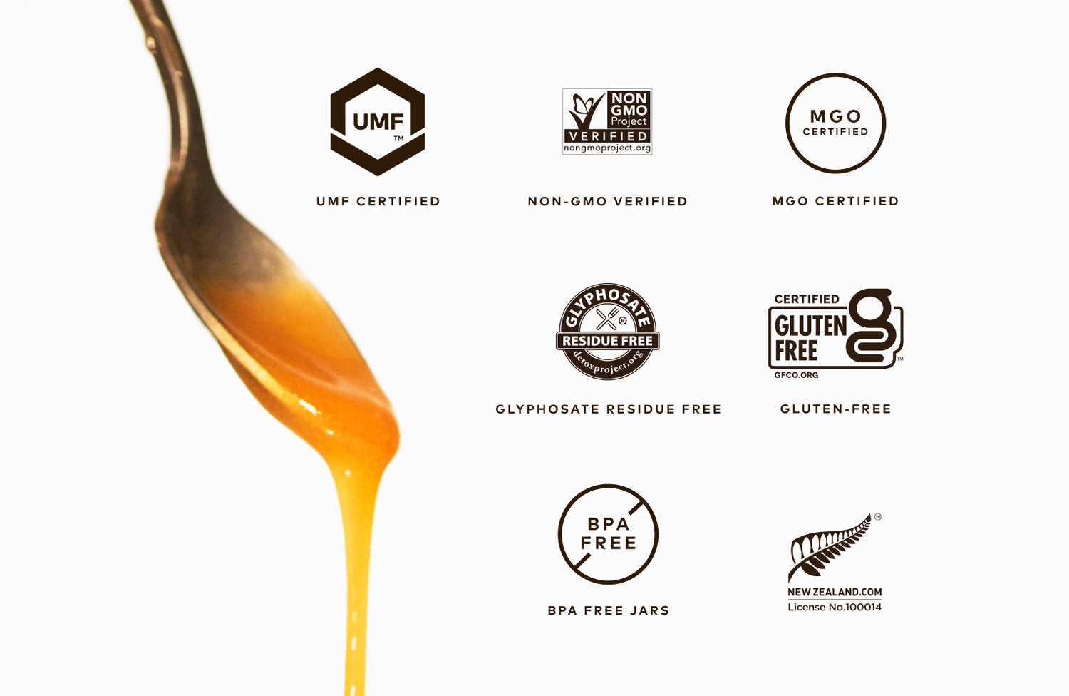 spoonful of honey with certifications logo