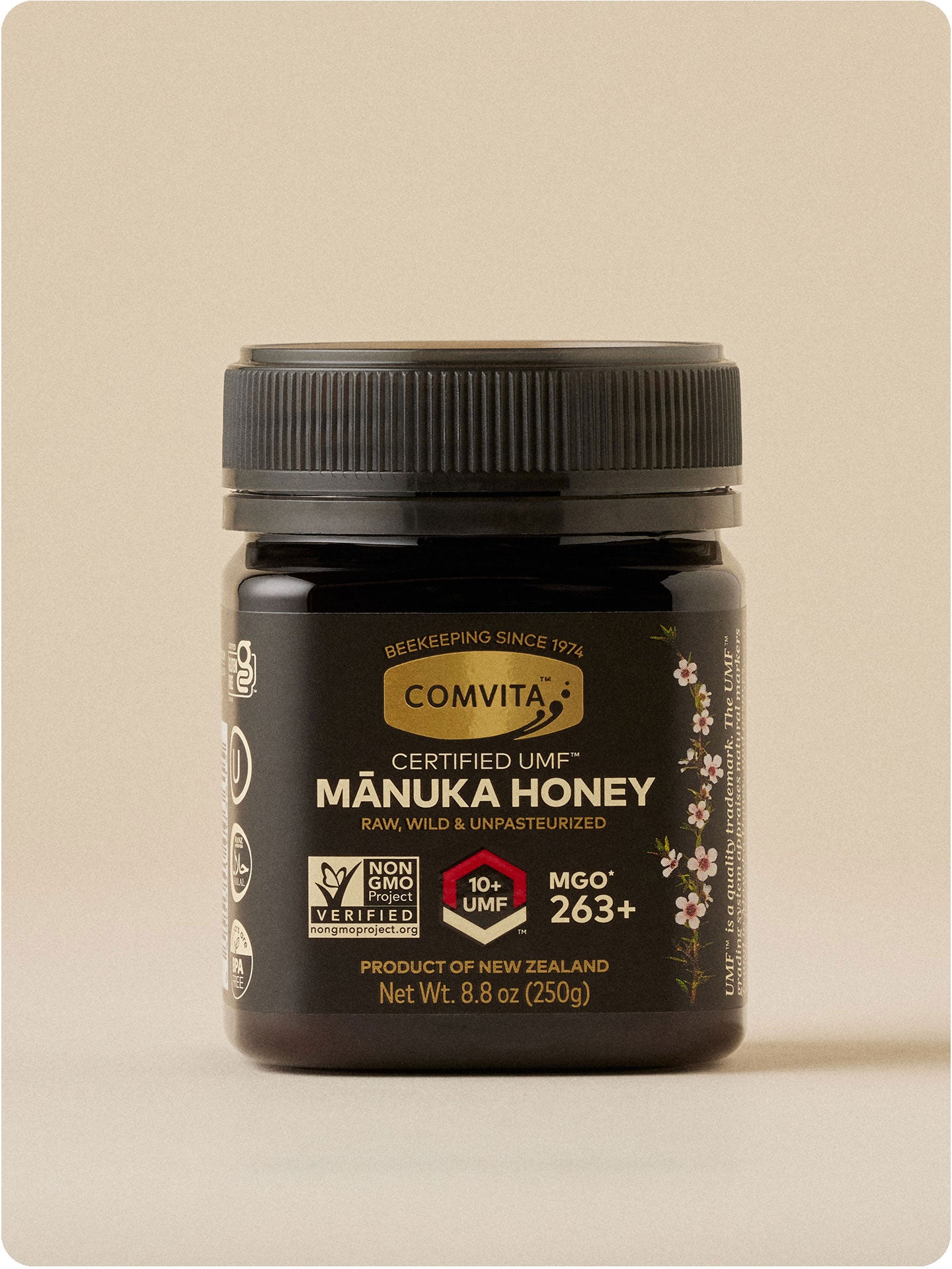 umf 10 manuka honey jar 8.8 oz front