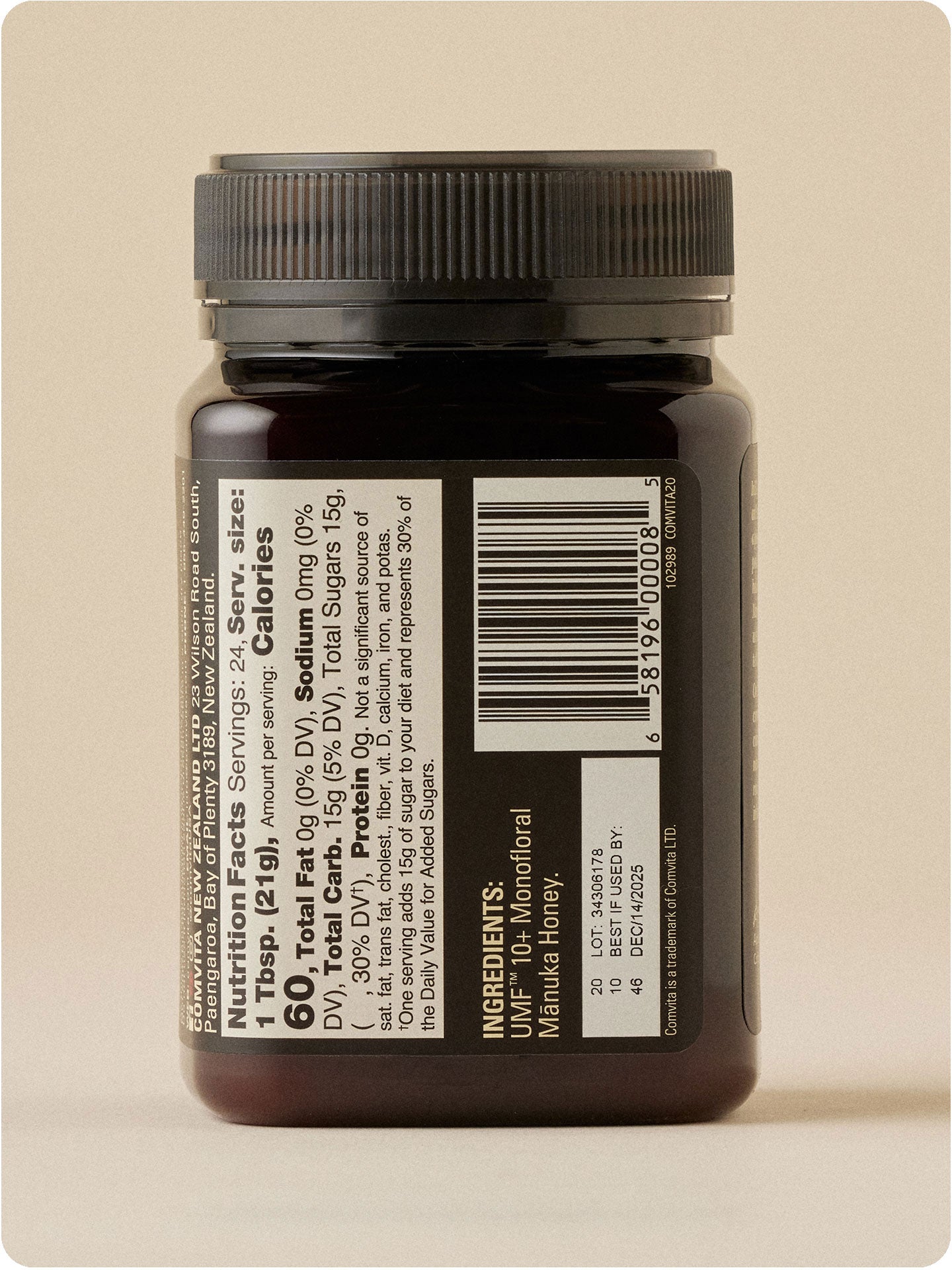 umf 10 manuka honey jar 17.6 oz back