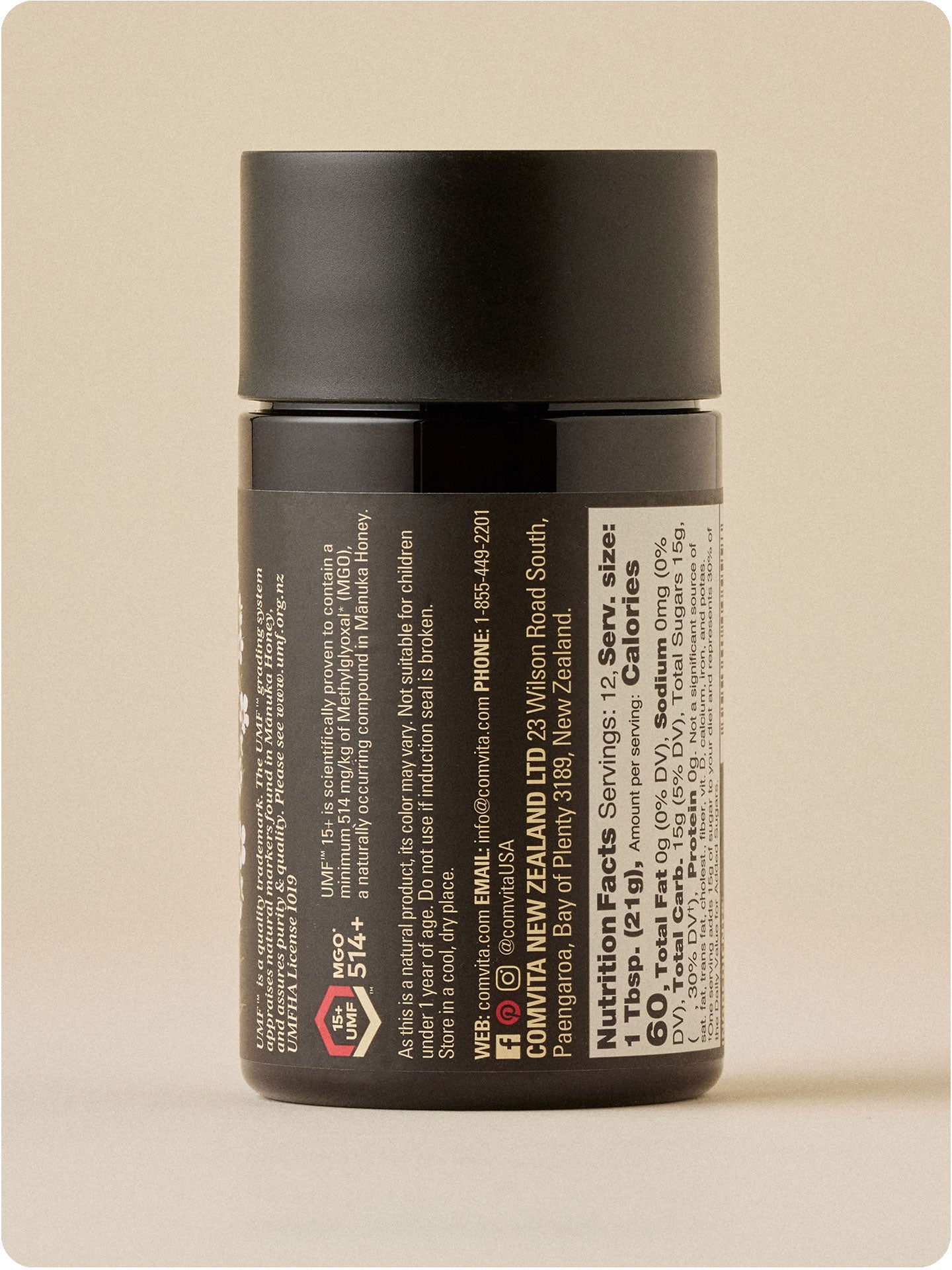 umf 15 manuka honey jar 8.8 oz back