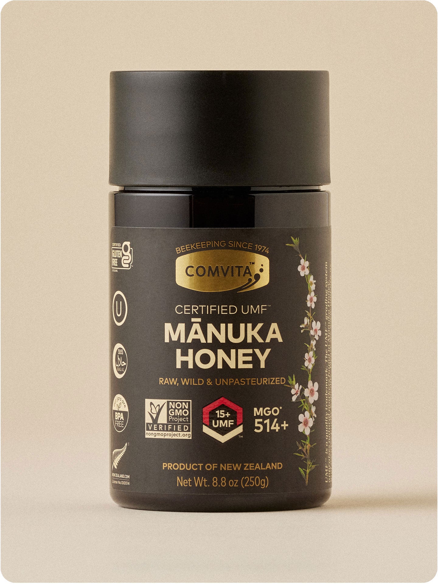 umf 15 manuka honey jar 8.8 oz front