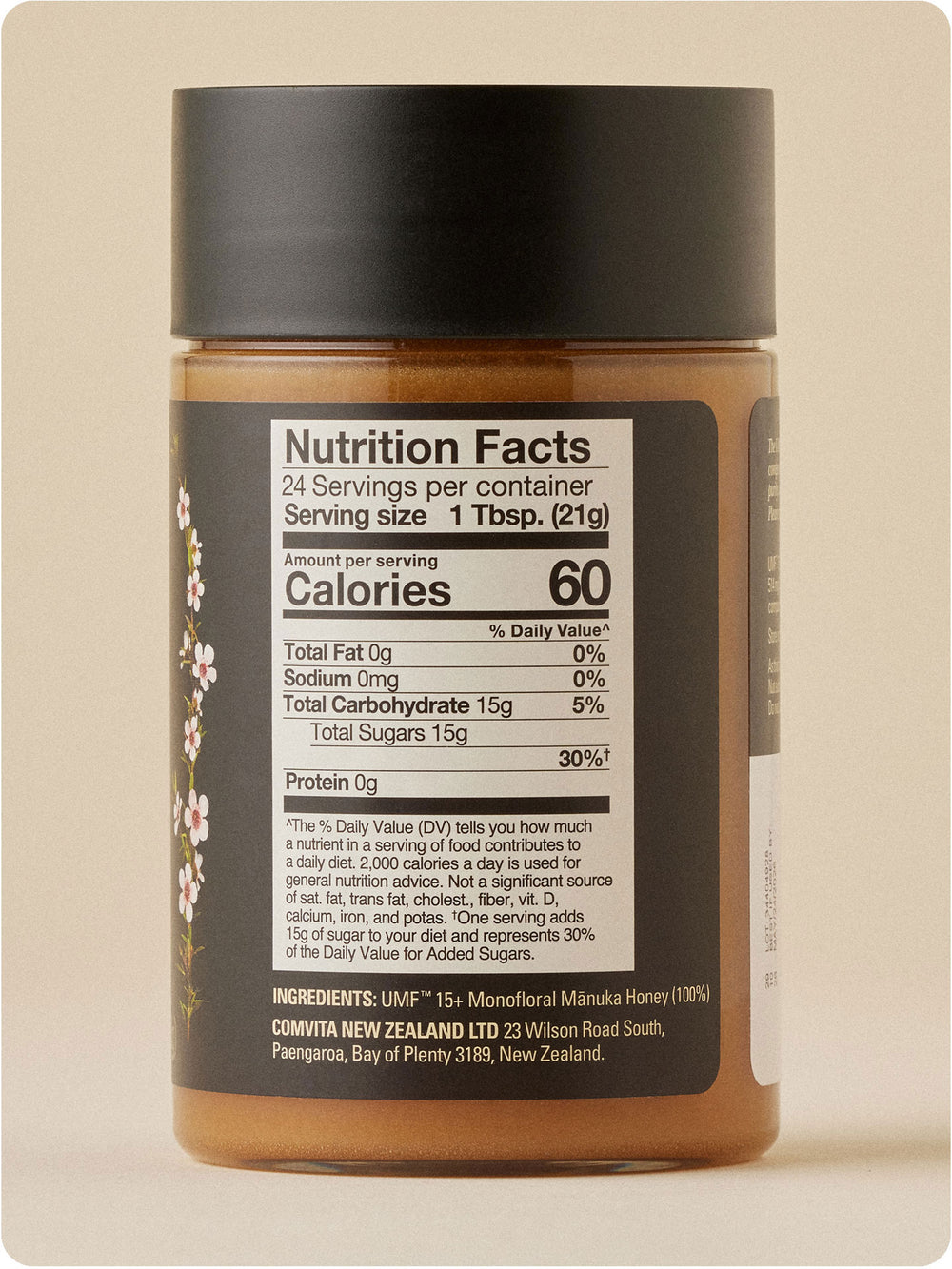 umf 15 manuka honey jar 17.6 oz back