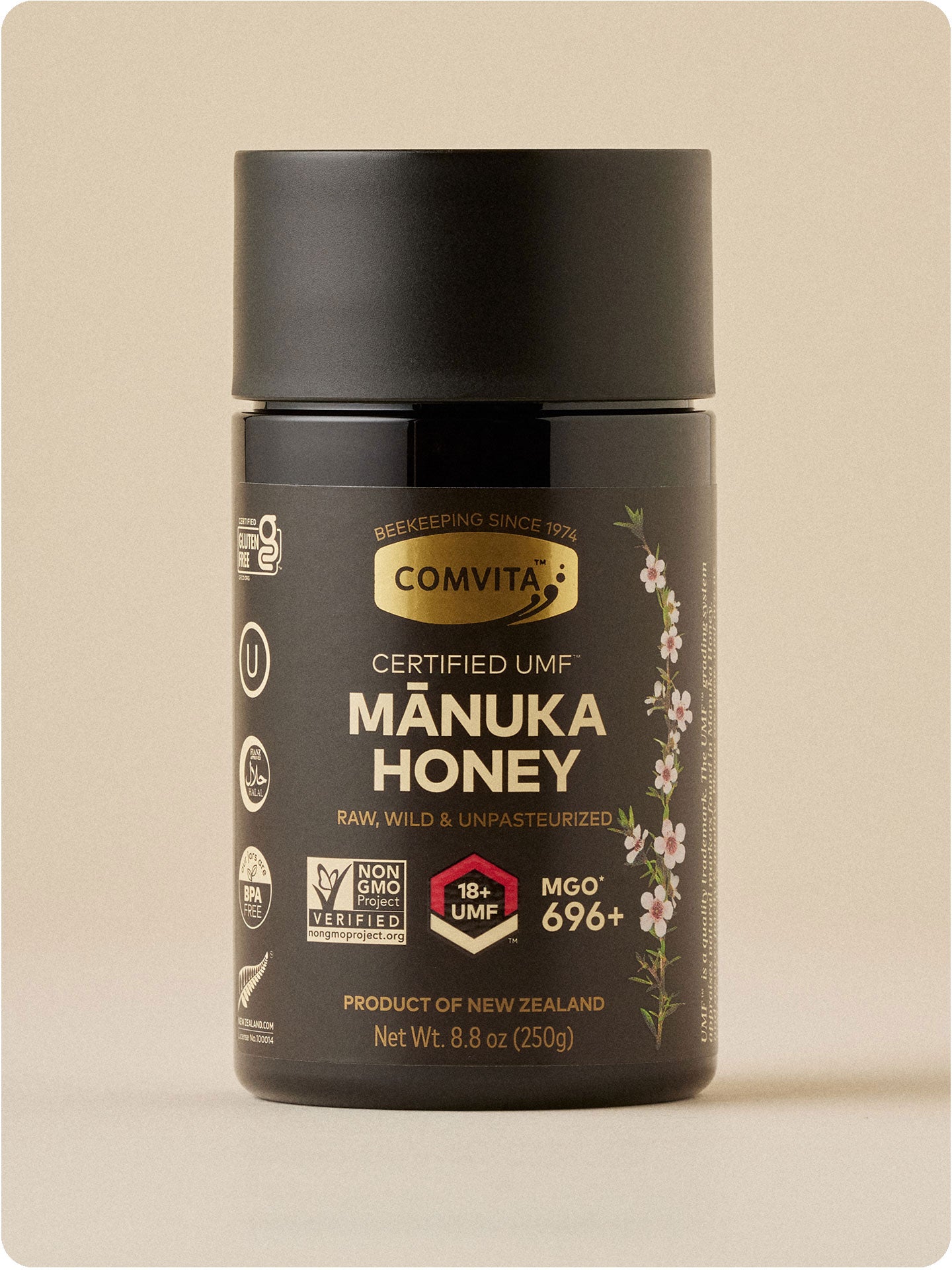 umf 18 manuka honey jar 8.8 oz front