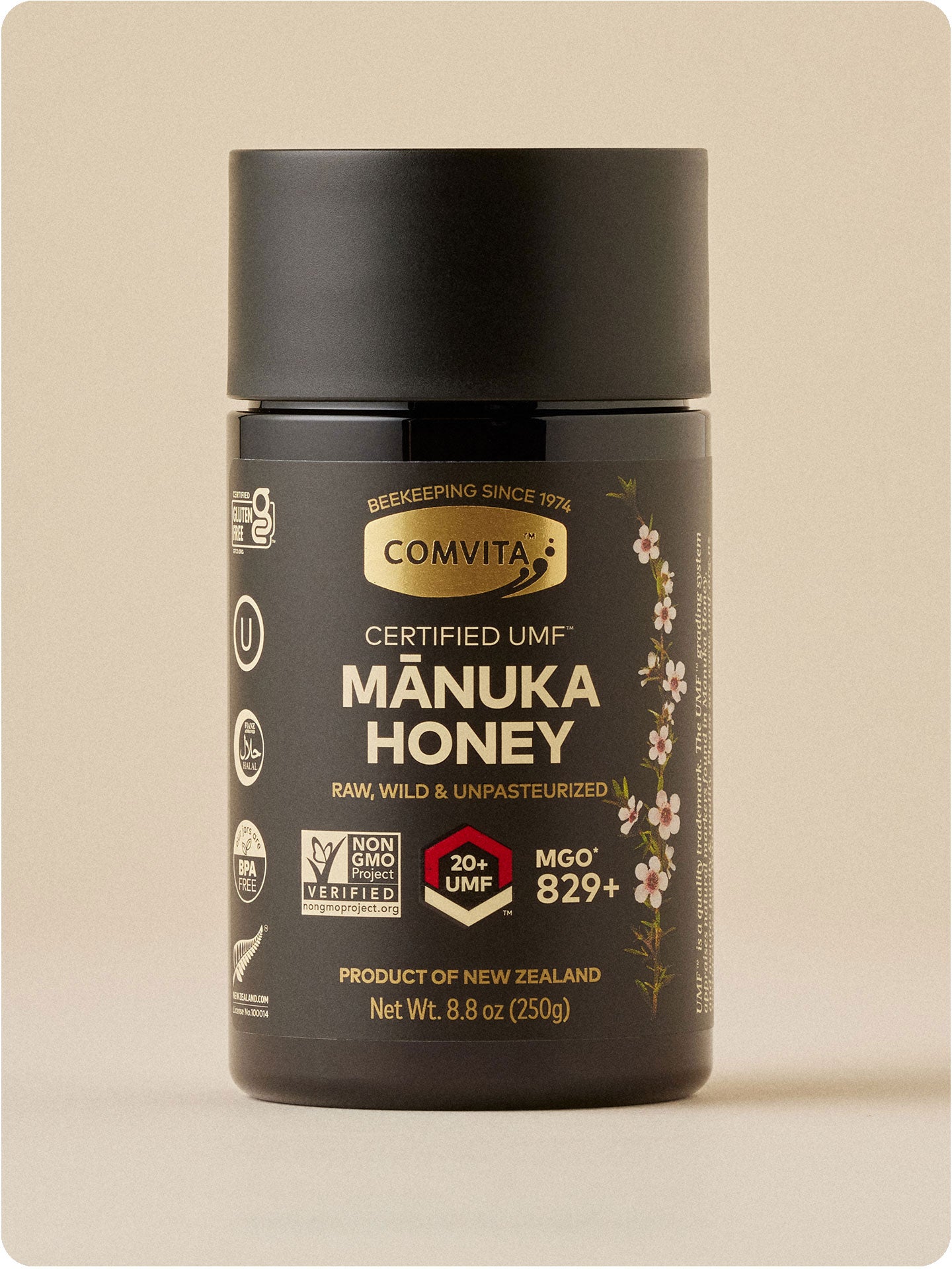 umf 20 manuka honey jar 8.8 oz front