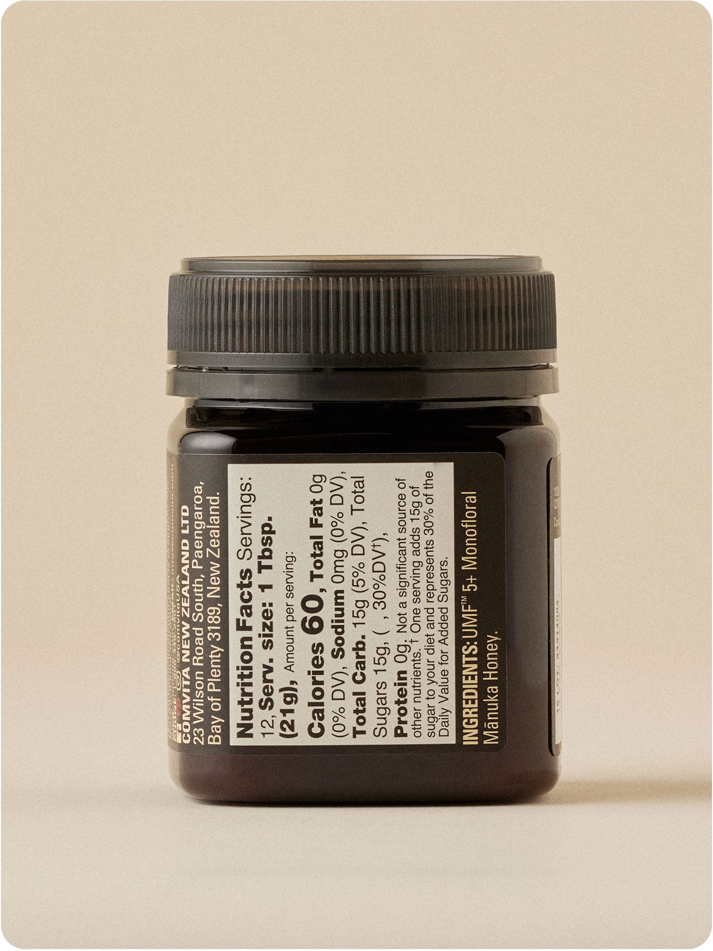 umf 5 manuka honey jar 8.8 oz back