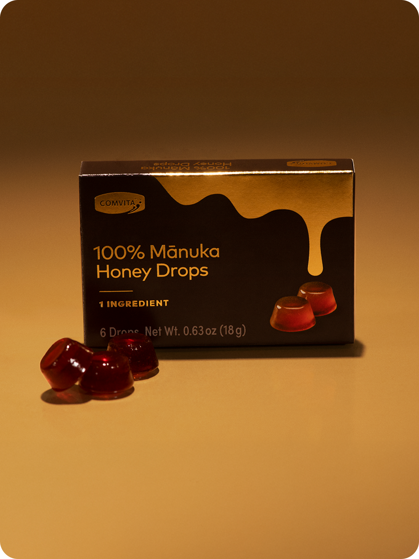 a box with 100% manuka honey drops