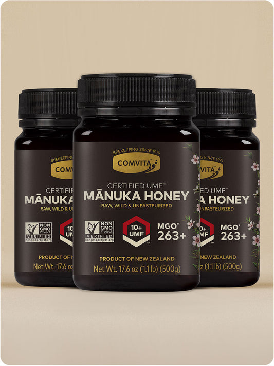 three jars of umf 10 manuka honey 17.6 oz 