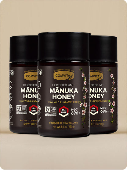 three umf 18 manuka honey jars
