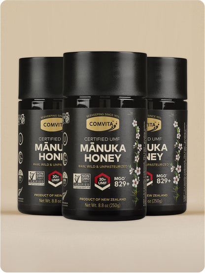 three umf 20 manuka honey jars