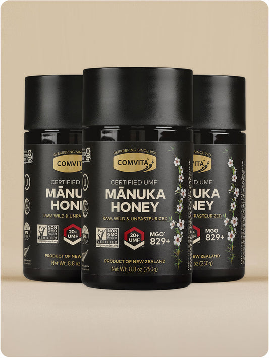 three umf 20 manuka honey jars