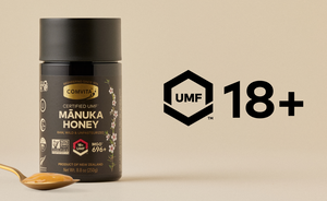umf 18 jar of honey and spoon with icons