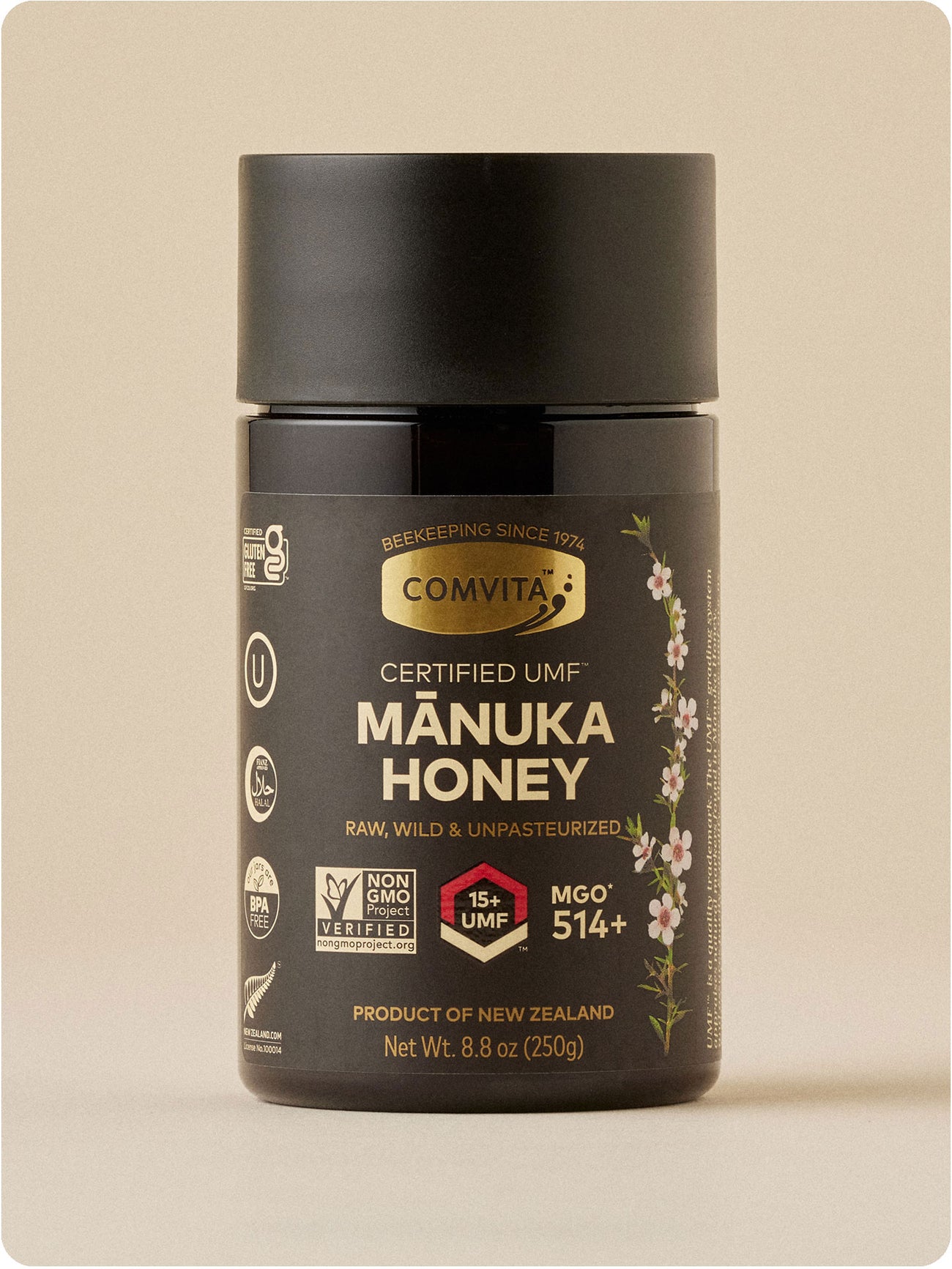umf 15 manuka honey jar 8.8 oz front
