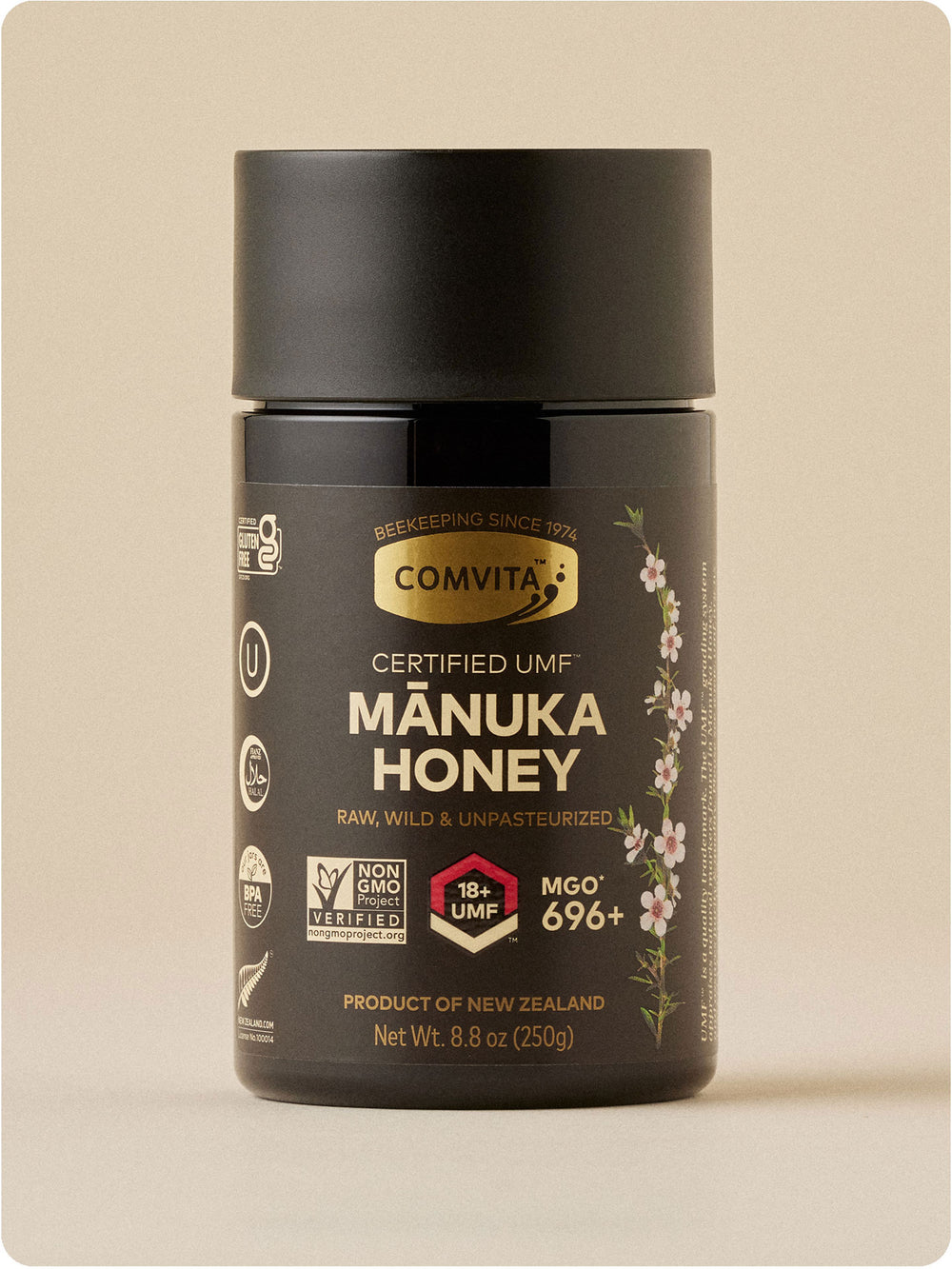 umf 18 manuka honey jar 8.8 oz front