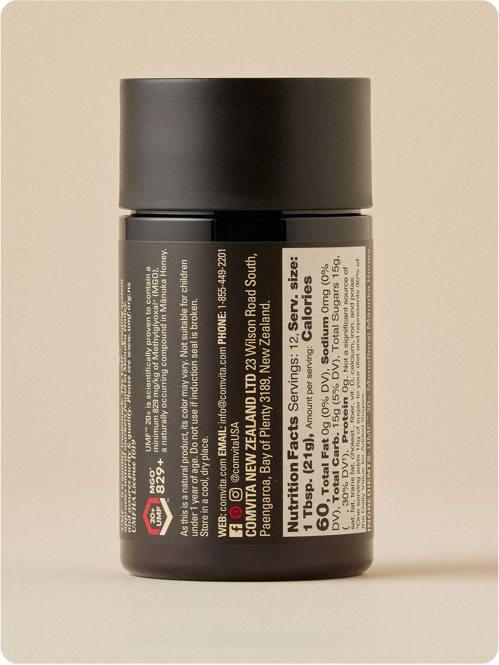 umf 20 manuka honey jar 8.8 oz back