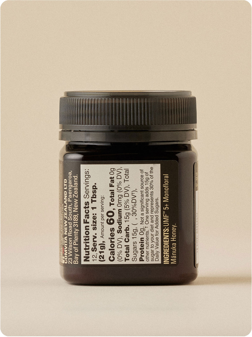 umf 5 manuka honey jar 8.8 oz back