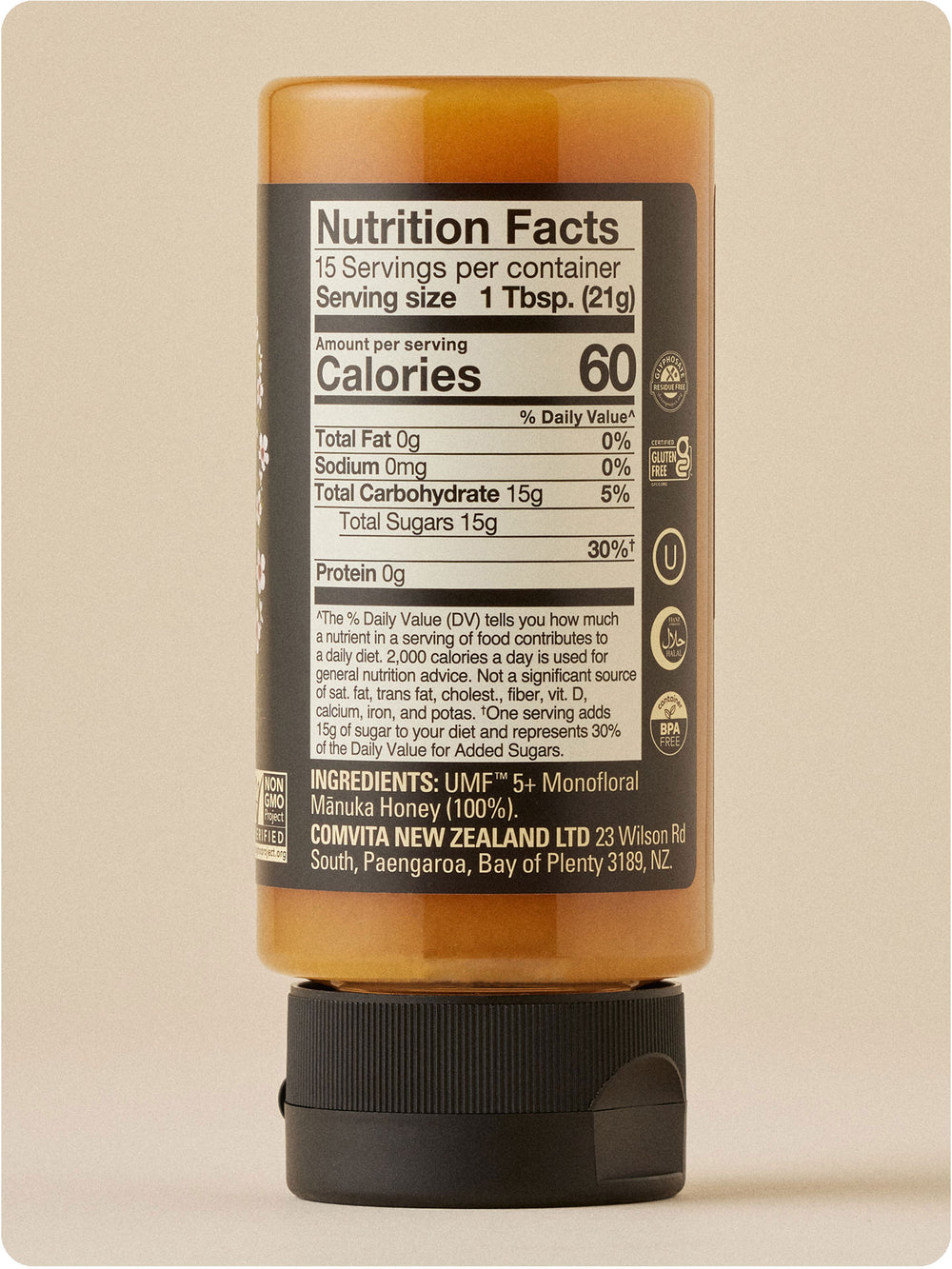 umf 5 manuka honey squeezy bottle   11 oz back